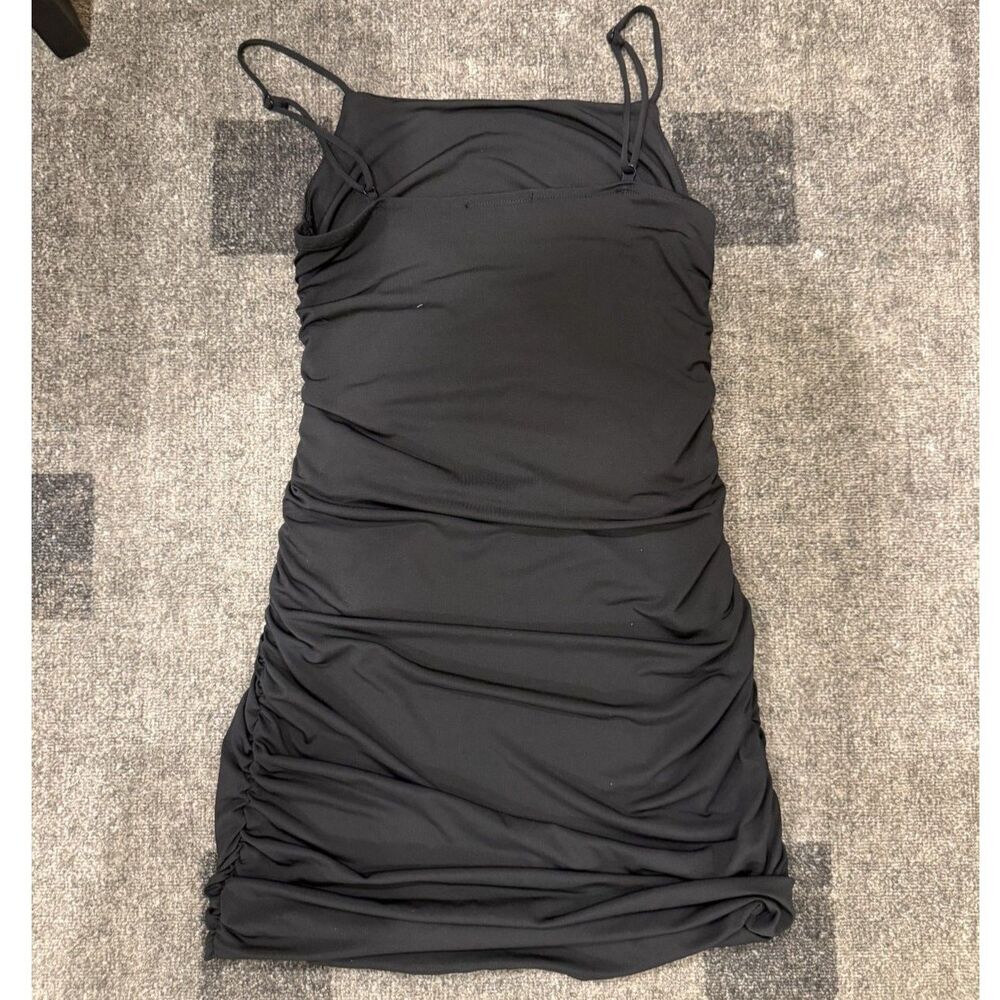 Black Ruched Mini Dress - Picture 2 of 4